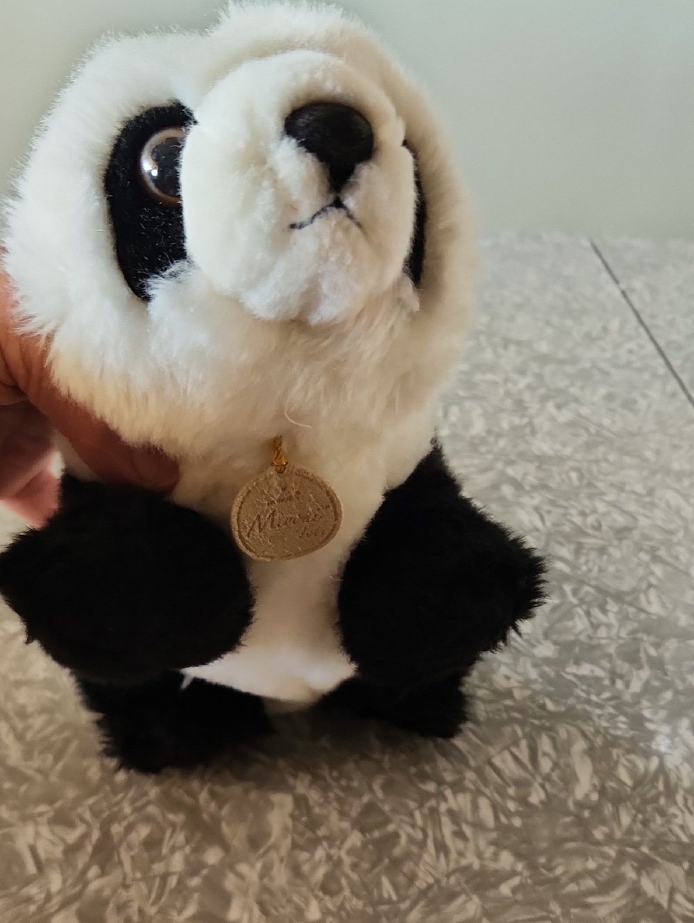Plush Black & White Panda Stuffed Animal with Gold Medal Charm